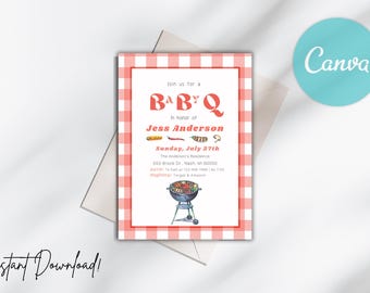 BBQ Baby Shower Invitation: Editable Canva Template (Digital Download)