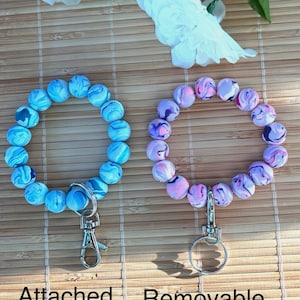 Chunky Wristlet Keychain Boho Bracelet, 15mm Handmade Clay Beads, Adjustable Key Ring Wristlet, Gifts for Women Teacher Nurse Busy Mom image 8