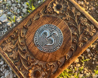 Om Symbol Wooden Box Yoga Handmade Mango Tree Wood