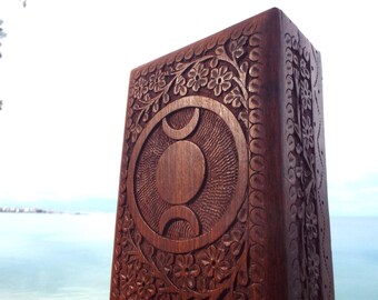 Moon Box Triple Goddess Symbol Handmade Carved Chest Celtic Trinket