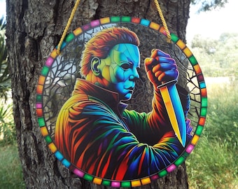 Big Halloween Michael Myers Horror Movie Sun Catcher Light Catcher Window Hanging Gothic Charm Home Decoration Outdoor Indoor Decor