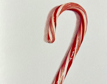 Candy Cane Christmas Card Realistic Colored Pencil Candy Cane Drawing Print