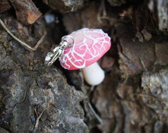 Pink Mushroom Charm, Miniature Food Jewelry, Rhodotus Palmatus Charm