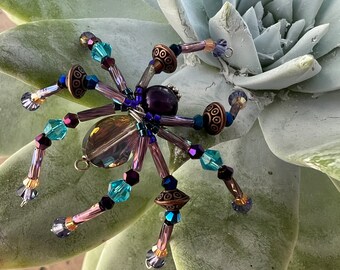 Jewel Tone Beaded Spider Charm Crystal Spider Charm Christmas Spider Ornament Beaded Spider Pendant Spider Sun Catcher Beautiful Beaded Spid