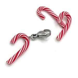Candy Cane Charm, Realistic Miniature Food Jewelry, Polymer Clay Peppermint Christmas Candy