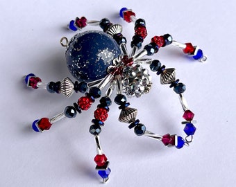 Blue And White Spider Charm Spider Friend Beaded Spider Tranquility And Peace Spider Spider Manifestation Spider Buddy Christmas Spider
