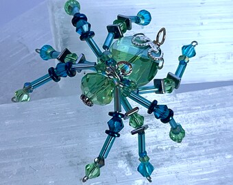 Green And Aqua Spider Charm Crystal Spider Charm Christmas Spider Ornament Beaded Spider Pendant Spider Sun Catcher Beautiful Spider