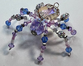 Pink Purple And Blue Beaded Spider Charm Web Puppy Christmas Spider Ornament Spider Pendant Spider Sun Catcher Beautiful Spider Necklace