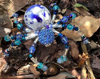 Blue And White Spider Charm Spider Friend Beaded Spider Tranquility And Peace Spider Spider Manifestation Spider Buddy Christmas Spider