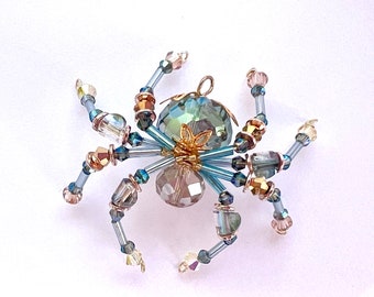 Beach Spider Friend Web Puppy Charm Spider Ornament Beaded Spider Pendant Spider Sun Catcher Beautiful Spider Blue Gold Spider Sculpture