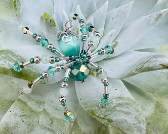 Mint Beaded Spider Charm Web Puppy Charm Christmas Spider Ornament Beaded Spider Pendant Spider Sun Catcher Beautiful Spider Necklace