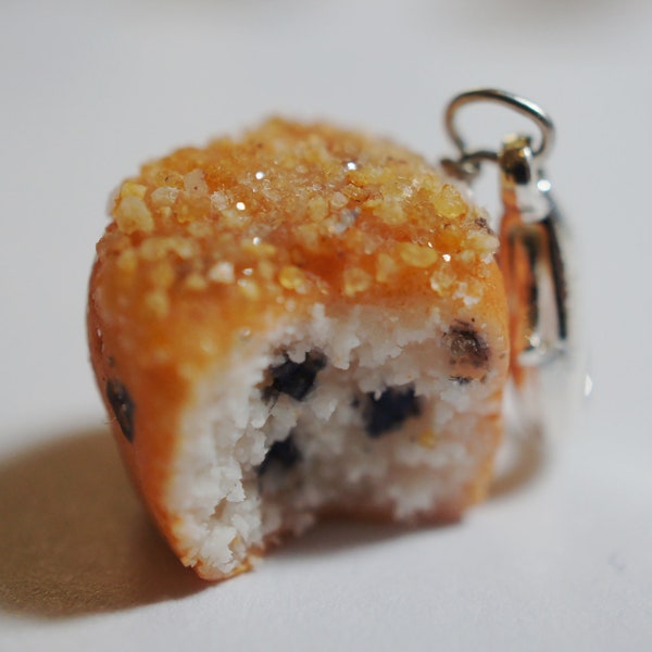 Blueberry Muffin Charm, MIniature Food Jewelry, Polymer Clay Food Charm