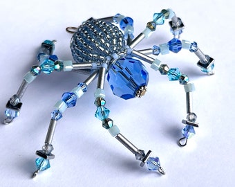 Blue And White Spider Charm Spider Friend Beaded Spider Tranquility And Peace Spider Spider Manifestation Spider Buddy Christmas Spider