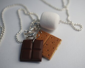 Smore Necklace, Miniature Food Jewelry, Polymer Clay Food Charm Necklace