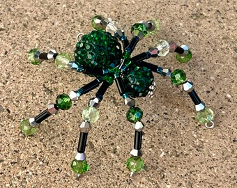 Green And Black Spider Charm Crystal Spider Charm Christmas Spider Ornament Beaded Spider Pendant Spider Sun Catcher Beautiful Spider