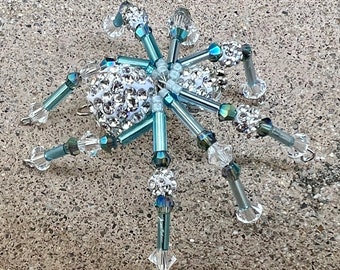 Ice Princess Spider Charm Aqua Beaded Charm Christmas Spider Ornament Beaded Spider Pendant Spider Sun Catcher Beautiful Spider Necklace