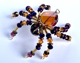 Orange Purple Beaded Spider Charm Christmas Spider Ornament Beaded Spider Pendant Spider Sun Catcher Beautiful Spider Necklace