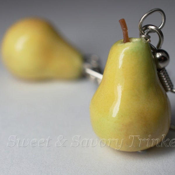 Pear Earrings, Miniature Food Earrings, Surgical Steel