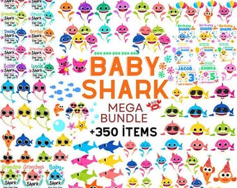 Plus de 350 requins anniversaire SVG Bundle, océan Party Clipart PNG SVG eps jpg, modèles de chemise pour enfants, fichiers coupe Cricut en téléchargement numérique