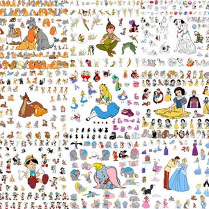 Mega Cartoon Character Clipart Bundle | Kids Party PNG SVG EPS Jpg Pdf | Princess Animal Fantasy Sticker Pack | Cute Digital Graphics image 2