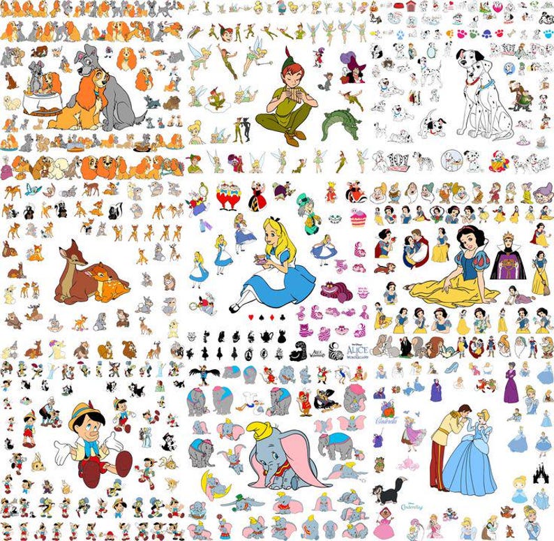 Mega Cartoon Character Clipart Bundle | Kids Party PNG SVG EPS Jpg Pdf | Princess Animal Fantasy Sticker Pack | Cute Digital Graphics image 2