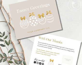 Printable Corporate Business Easter Card Template with Logo, Editable Custom Message Client Customer Thank You Card Insert Postcard, Canva