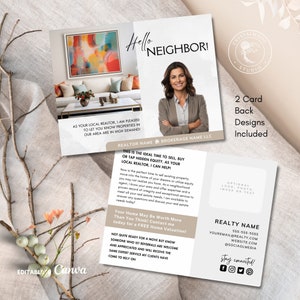 Hello Neighbor Real Estate Postcard Template, Realtor Introduction Postcard, Realtor Farming Pop By Post Card, Printable Editable, Canva