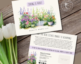 Spring April Real Estate Postcard, Printable Realtor Post Card Template, Editable Custom Message Realtor Marketing Farming Post Card, Canva