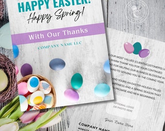 Printable Corporate Business Easter Card Template with Logo, Editable Custom Message Client Customer Thank You Card Realtor Postcard, Canva