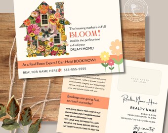 Spring April Real Estate Postcard Template, Printable Realtor Marketing Postcard, Editable Custom Message Realtor Farming Post Card, Canva