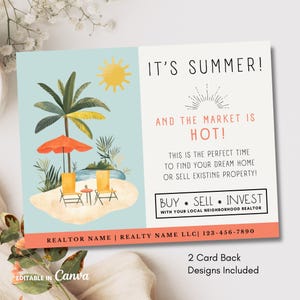 Summer Real Estate Postcard Template, Editable Hot Market Buying Selling Realtor Postcard, Printable Realtor Farming Pop By Post Card, Canva