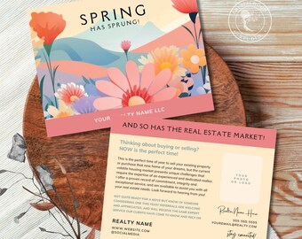 Printable Spring April Real Estate Postcard Template, Editable Custom Message Farming Postcard, Realtor Marketing Referral Post Card, Canva