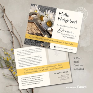 Summer Real Estate Postcard Template, Printable Hello Neighbor Realtor Postcard, Editable Realtor June July Farming, Pop By Post Card, Canva