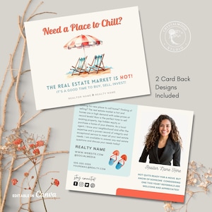 Summer Real Estate Postcard Template, Editable Buy Sell Invest Postcard, Printable Summer Place to Chill Realtor Farming, Pop-By Card, Canva