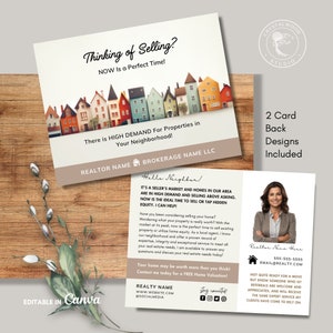Thinking of Selling Real Estate Postcard Template, Neighborhood Realtor Farming Postcard, Home Equity Postcard, Printable Editable, Canva
