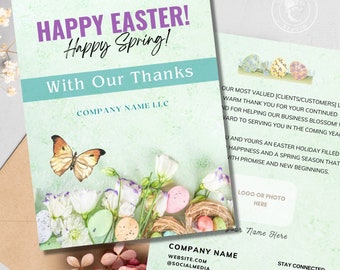 Printable Corporate Business Easter Card Template & Logo, Editable Custom Message Client Customer Thank You Card Real Estate Postcard Canva