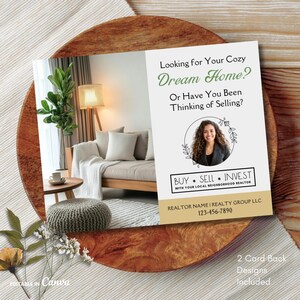 Real Estate Postcard, Editable Cozy Dream Home, Thinking of Selling Postcard Template, Printable Realtor Farming Post Card, Pop By, Canva