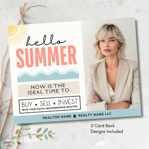 Summer Real Estate Postcard Template, Editable Buying Selling Realtor Postcard, Printable June, July Realtor Farming Pop By Post Card, Canva