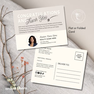 Printable Thank You From Realtor Card Template, Editable Folded Card or Postcard, New Home Congratulations Happy Closing Day Card, Canva