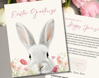 Printable Corporate Business Easter Card Template with Logo, Editable Custom Message Client Customer Thank You Card, Realtor Postcard, Canva