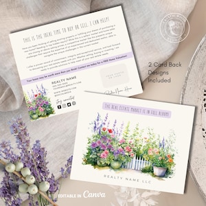 Summer Real Estate Postcard Template, Printable Realtor Farming Post Card, Editable Summer Garden Realtor Farming Referral Post Card, Canva