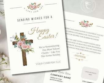 Printable Corporate Business Easter Card Template with Logo, Editable Custom Message Client Customer Thank You Card Insert Postcard, Canva