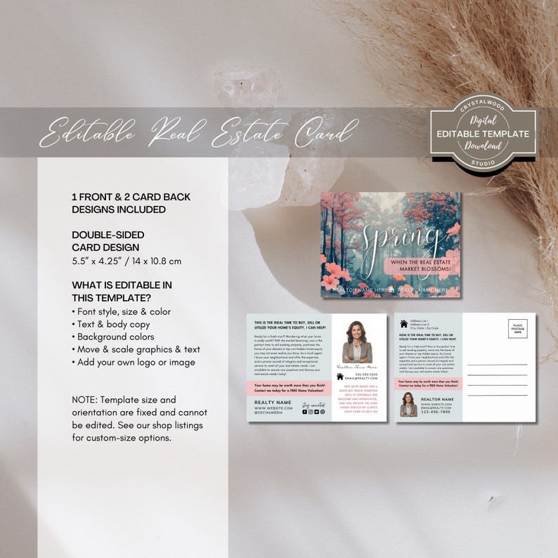 Printable Real Estate April Spring Postcard Template, Editable Realtor Marketing Farming Referral Post Card, Direct Mail Postcard, Canva image 3