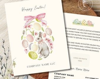 Printable Corporate Business Easter Card Template with Logo, Editable Custom Message Client Customer Thank You Card, Realtor Postcard, Canva