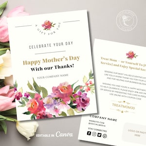 Business Mother's Day Card Template, Editable Business Thank You Card, Printable Client Customer Special Offer Card Postcard For Mom, Canva