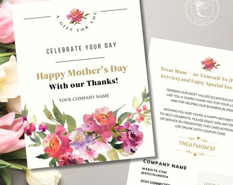 Printable Business Corporate Mother's Day Card Template with Logo, Editable Custom Message Client Customer Gift Offer Card Postcard, Canva