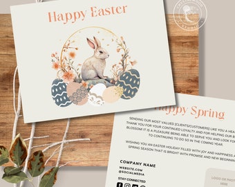 Printable Corporate Business Easter Card Template with Logo, Editable Custom Message Client Customer Easter Thank You Card Postcard, Canva