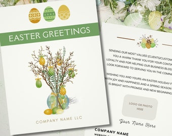 Printable Corporate Business Easter Card Template with Logo, Editable Custom Message Client Customer Thank You Card Realtor Postcard, Canva