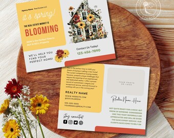 Printable April Spring Real Estate Postcard Template, Marketing Postcard, Editable Custom Message Realtor Farming Referral Post Card, Canva