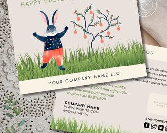 Printable Corporate Business Easter Card Template with Logo, Editable Custom Message Client Customer Thank You Card Insert Postcard, Canva